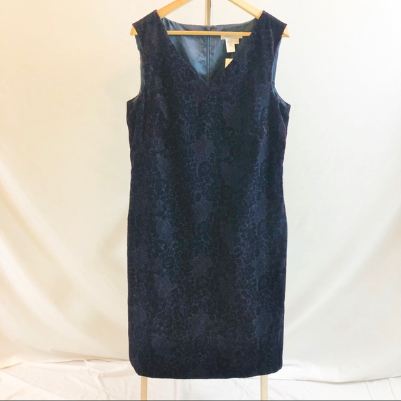 NWT Coldwater Creek Dark Wine Velvet Flocked Dress Size 14 Made in USA V-Neck - Picture 3 of 6